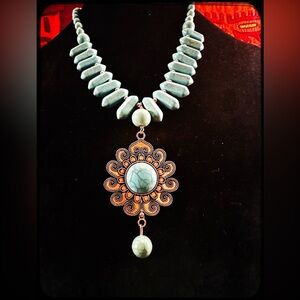 Turquoise silver sun pendant with turquoise stone necklace